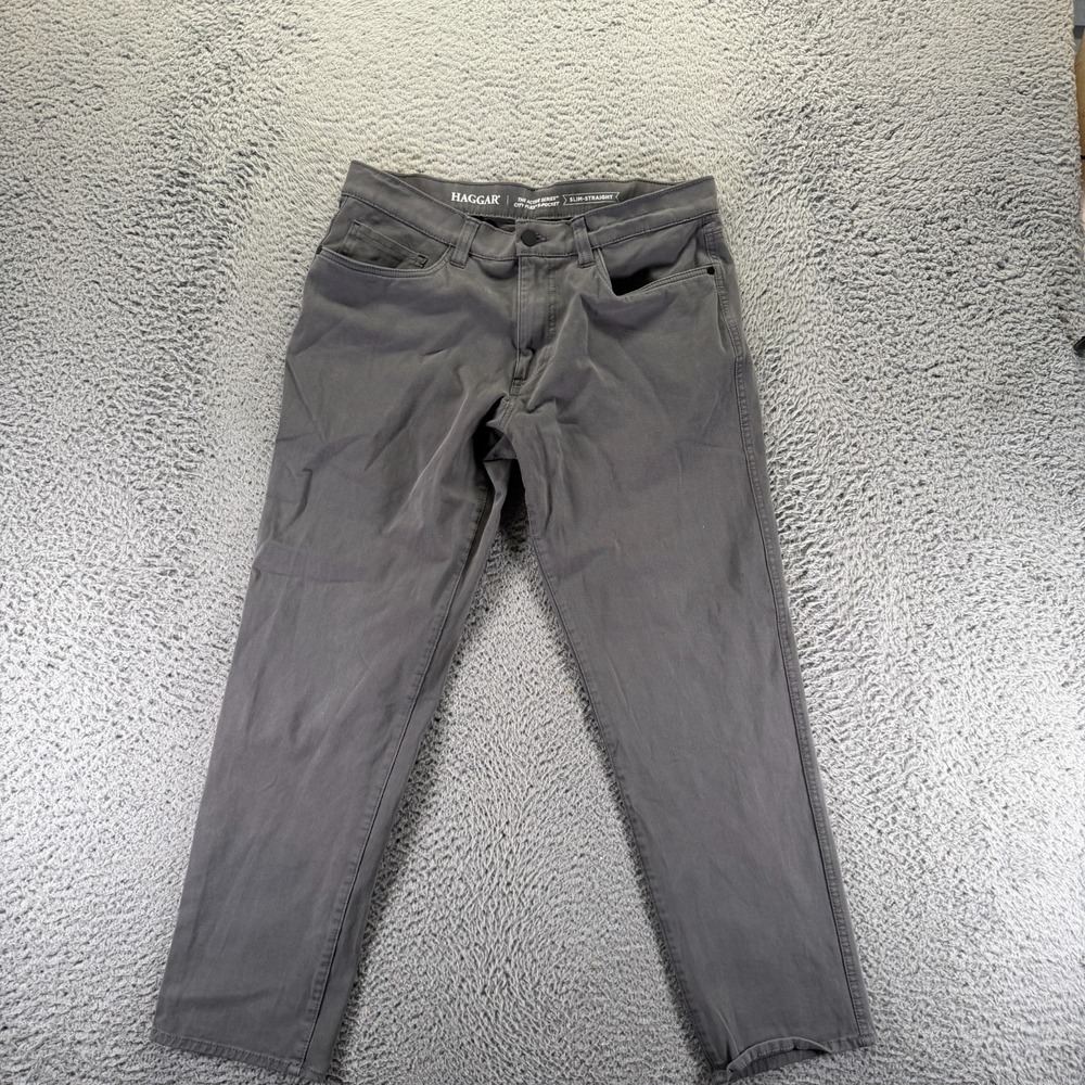 Haggar The Active‎ City Flex Pant Mens 32x28 Gray Cotton Chino Straight Slim Fit